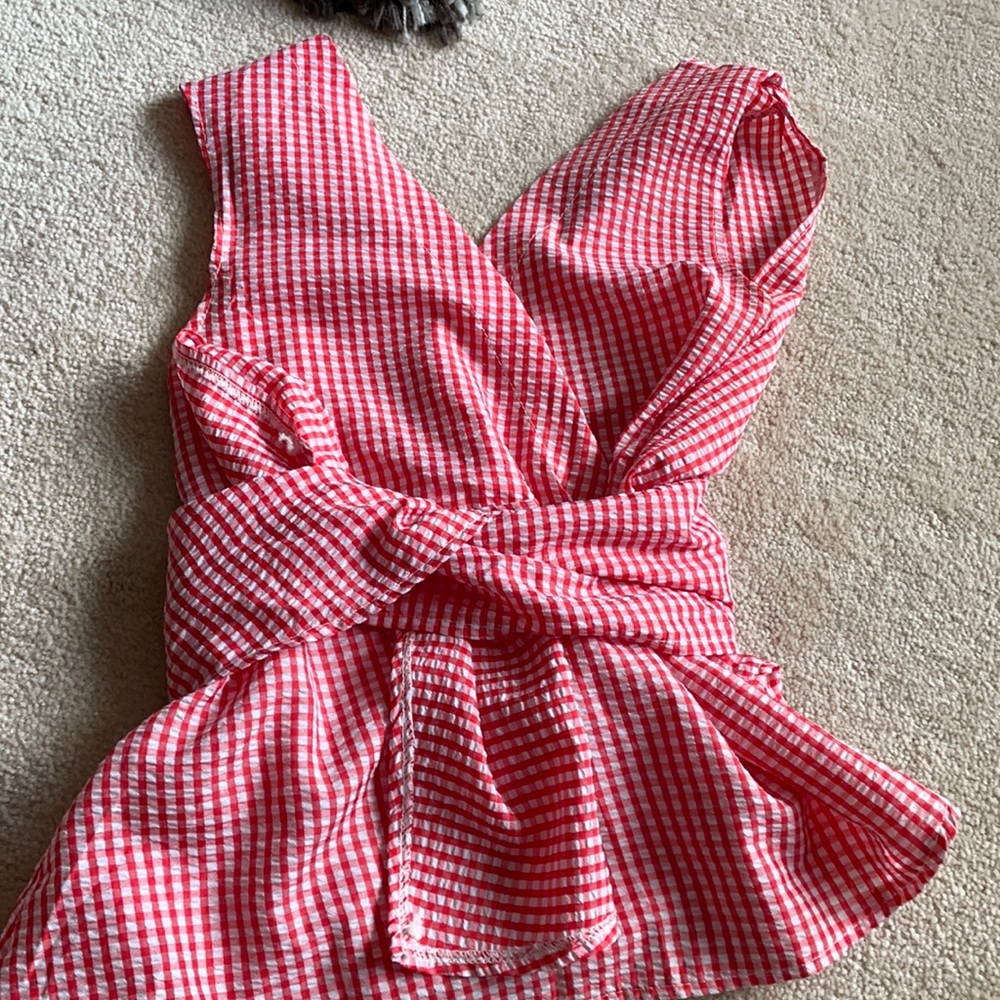 Red Gingham Wrap Top